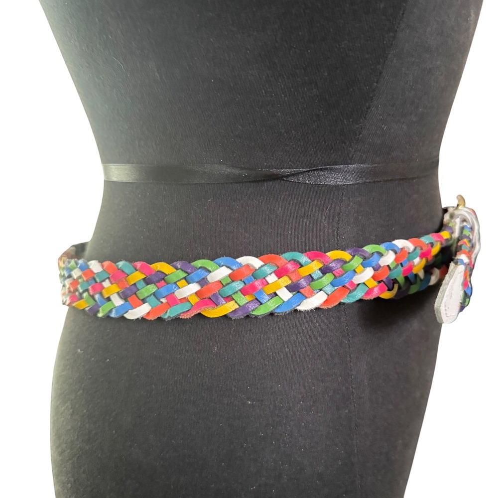 Argentina Capezio Braided Belt Colorful Woven Leather Belt‎ Gold tone Buckle ML - Picture 9 of 12